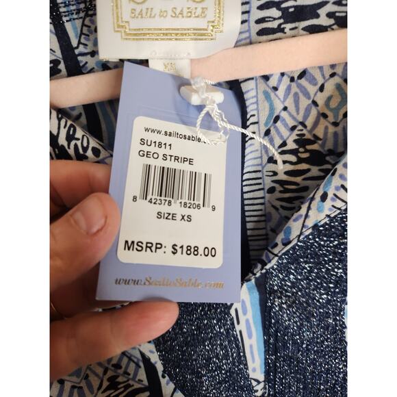 STS Sail to‎ Sable Women’s Geo Stripe Long Tunic Navy Size XS Embroidered NWT - Picture 9 of 10